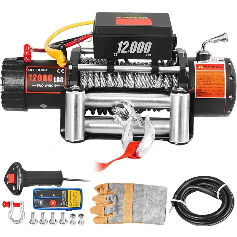 2000-Lb Electric Winch with 26m Steel Cable and Wireless Remote Compact Truck and ATV Recovery System