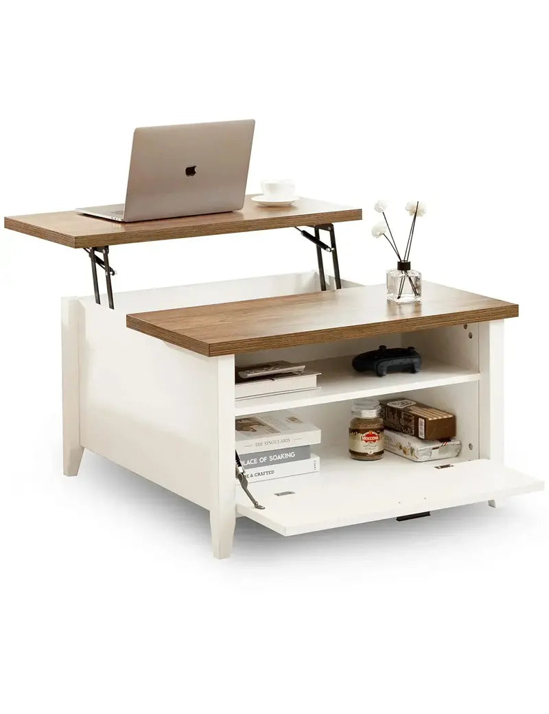 Lift-Top Coffee Table with Motorized Height Adjustment and Hidden Storage Drawer