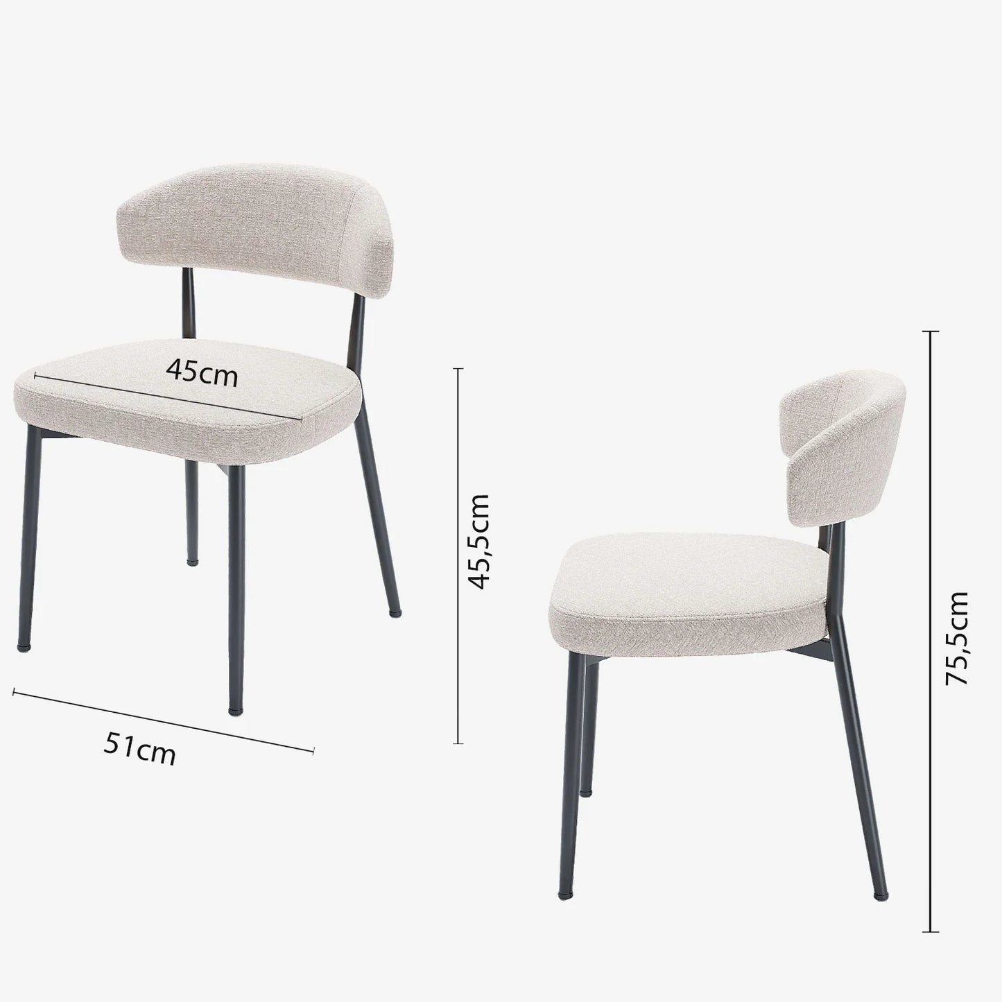 Lot de 2 chaises de salle manger en velours cr me & m tal noir Mona