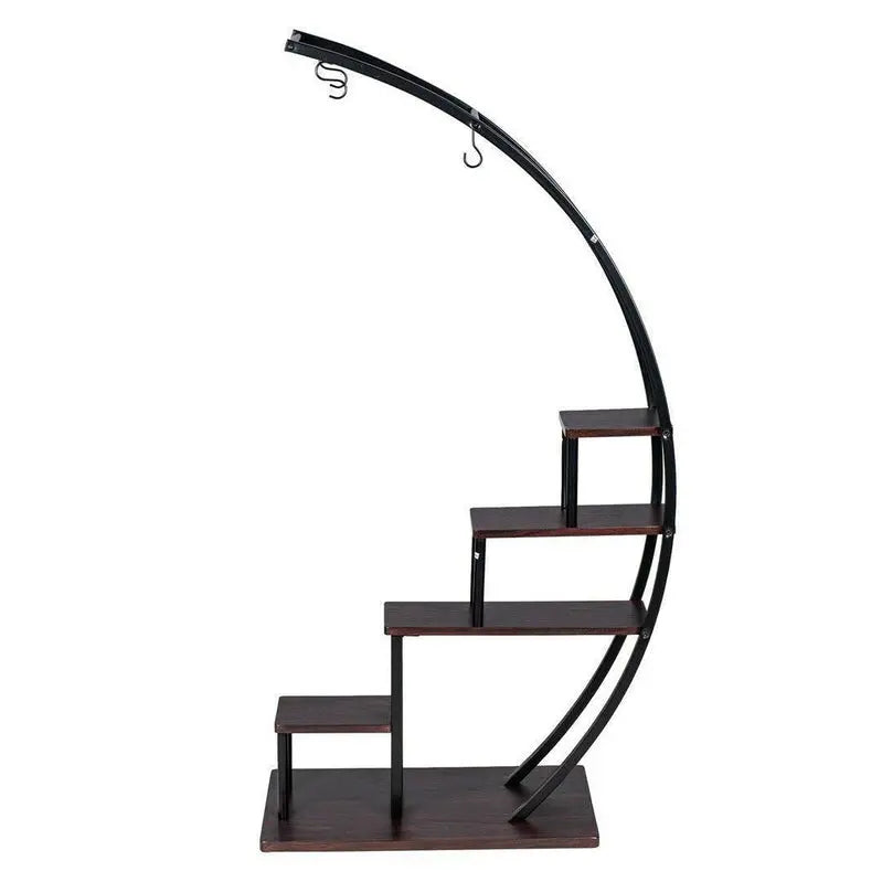 5-Tier Curved Metal Plant Stand Indoor Display Shelf with Book Storage & Decorative Design