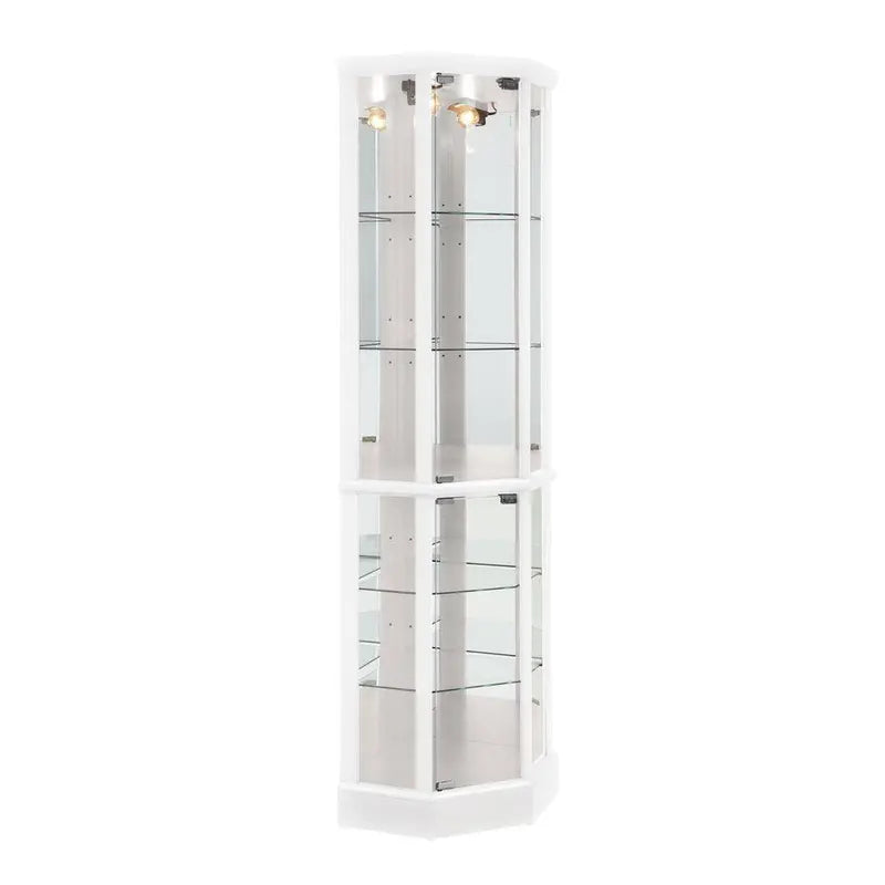 JHCA0012 Back-White Lighted Corner Curio Cabinet With Mirror V2-JHCA0012-WT