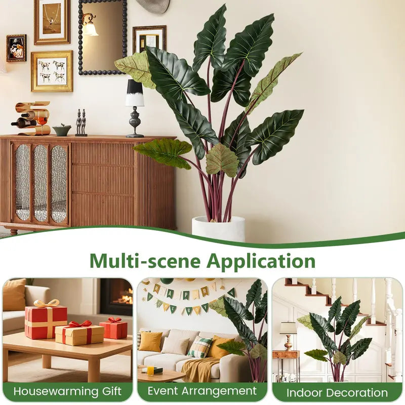 63-Inch Pre-Potted Faux Indoor Plant with 11 Lifelike Leaves and Adjustable Stems