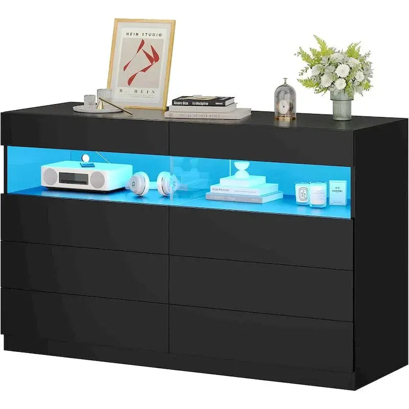 LED-Illuminated 8-Drawer Dresser Modern Chest of Drawers with Soft-Close Glides
