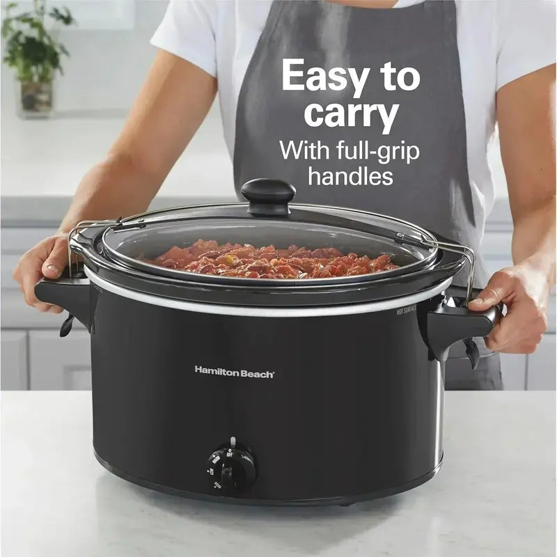 10-Quart Portable Slow Cooker Heavy-Duty ‘Stay or Go’ Design with Secure Lid Lock