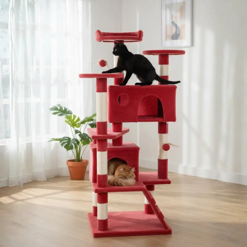54-Inch Modular Cat Tower with Condos, Platforms, and Climbing Ladder