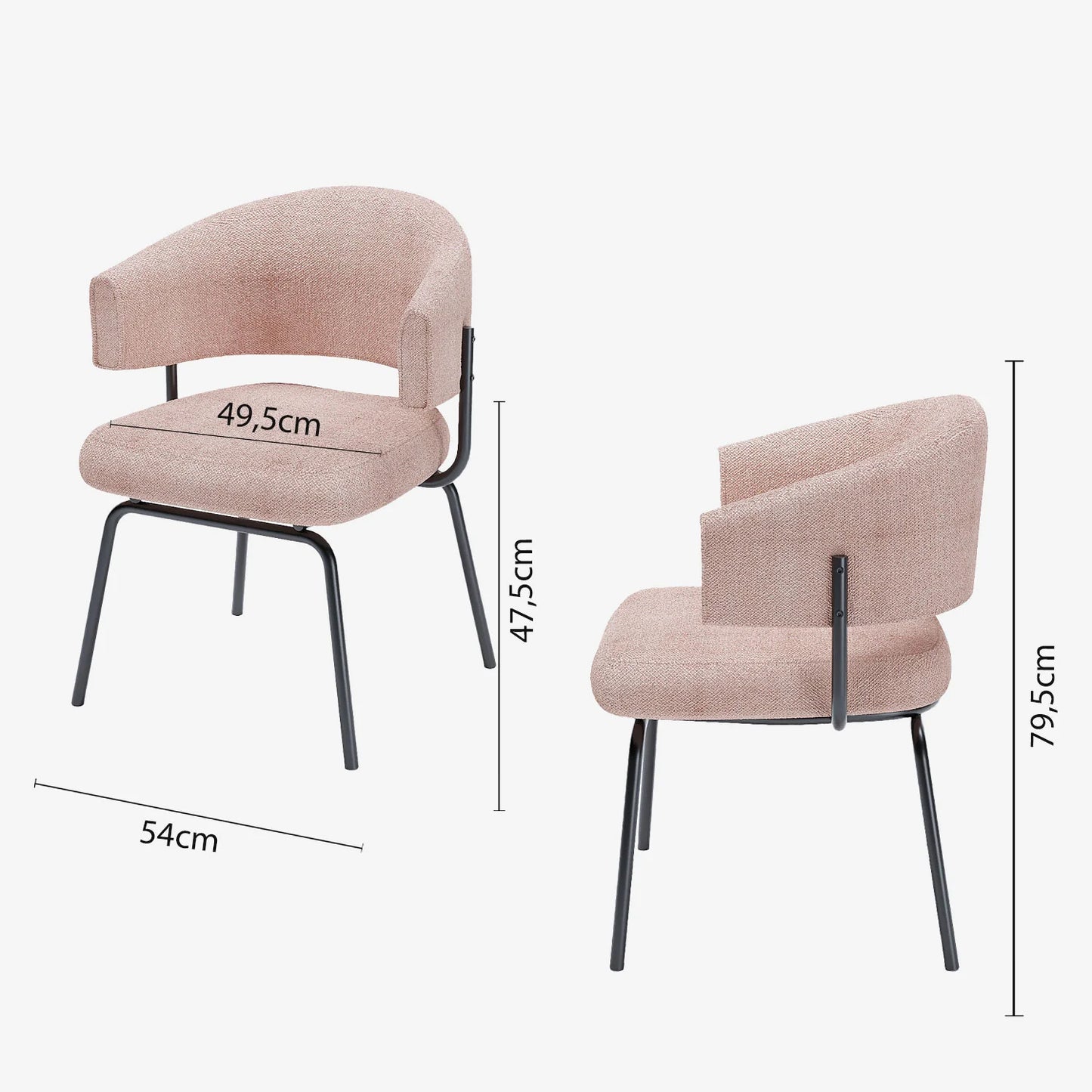Lot de 2 chaises avec accoudoir tendance en tissu chenille rose poudr Silva