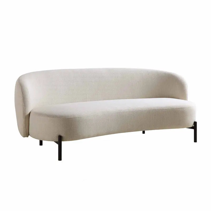 Curved 3-Seater Linen-Blend Sofa Beige Contemporary Design with Decorative Ball Cushions