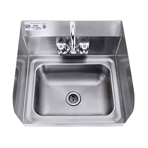 HALLY Stainless Steel Sink for Washing with Faucet and Side Splash, 17 x 15 Inches