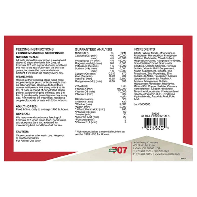 Formula 707 Daily Essentials Horse Vitamins & Minerals Supplement, 6 lb, 48 Servings