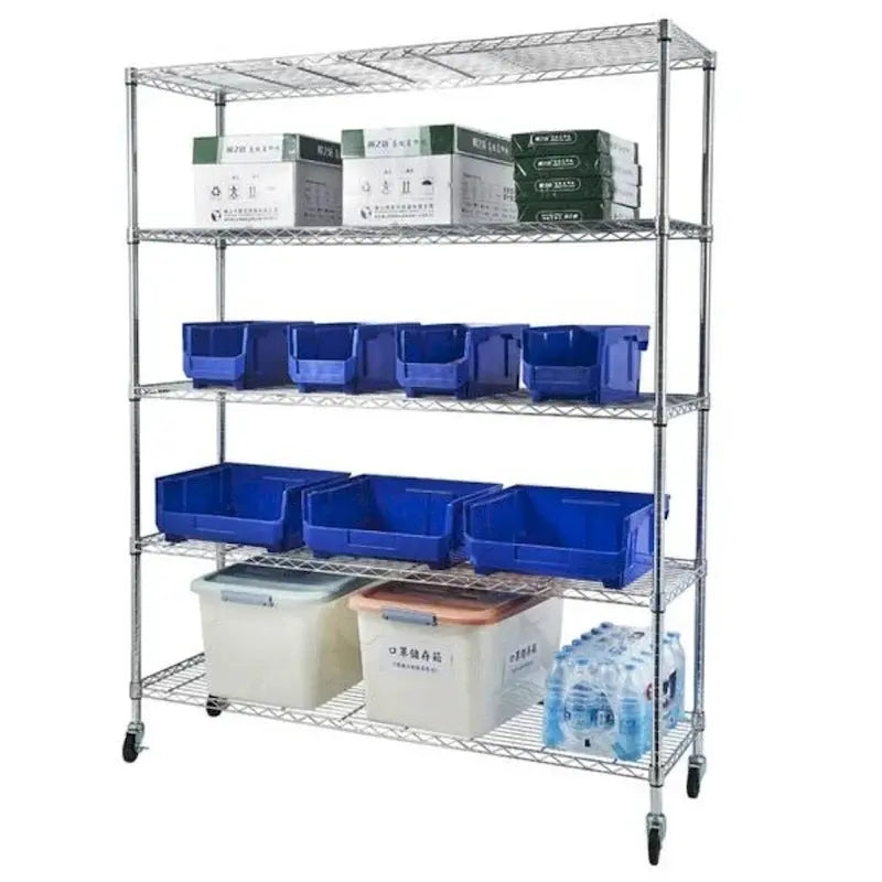 Mobile 5-Tier Wire Shelving Unit 59″L x 17.7″W x 70.9″H with Casters