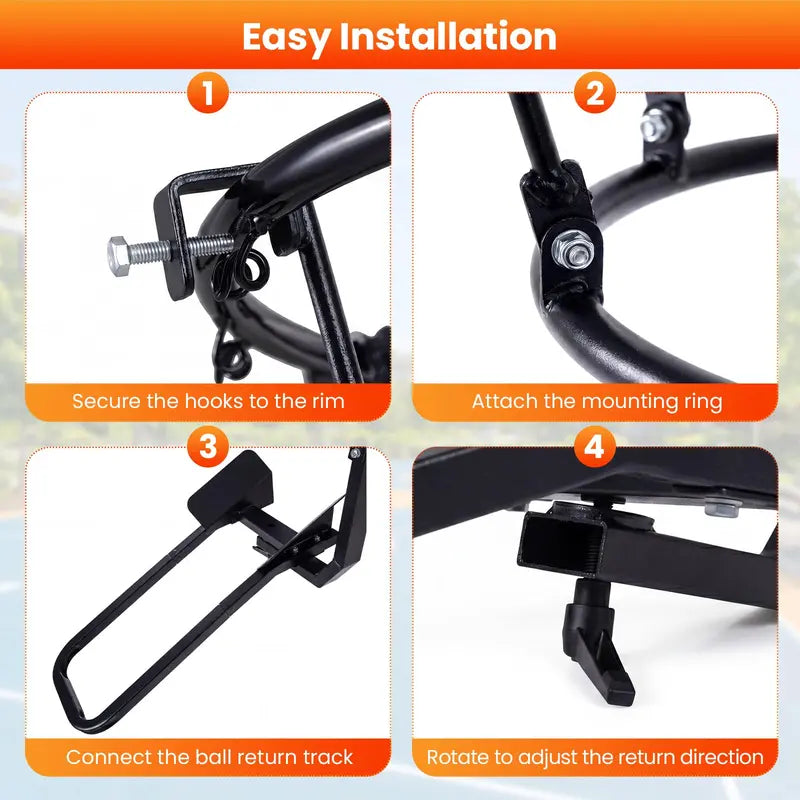 Heavy-Duty Rotating Basketball Return Attachment 180° Swivel Rebounder