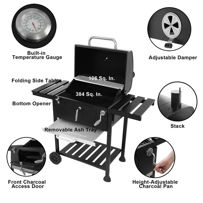 CD1824E 24-Inch Charcoal-Fueled BBQ Grill with Adjustable Vents and Ash Pan