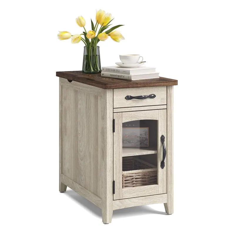 Charging Station End Table with Drawer & Detachable Device Holder