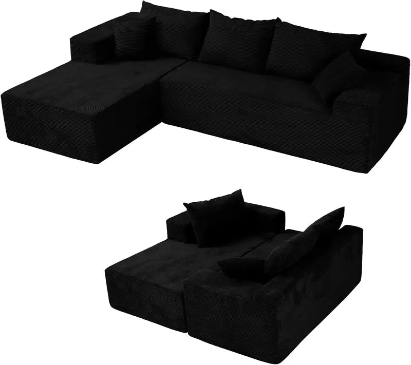 Contemporary Cloud-Style L-Shaped Sectional Modular Deep-Seat Sofa for Living Spaces, Bedrooms, or Dorms