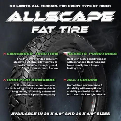 HEB ALLSCAPE 26×4/20×4 High-Performance Puncture-Resistant Bike Tire for E-Bikes & Mountain Bikes | Street & Trail Riding