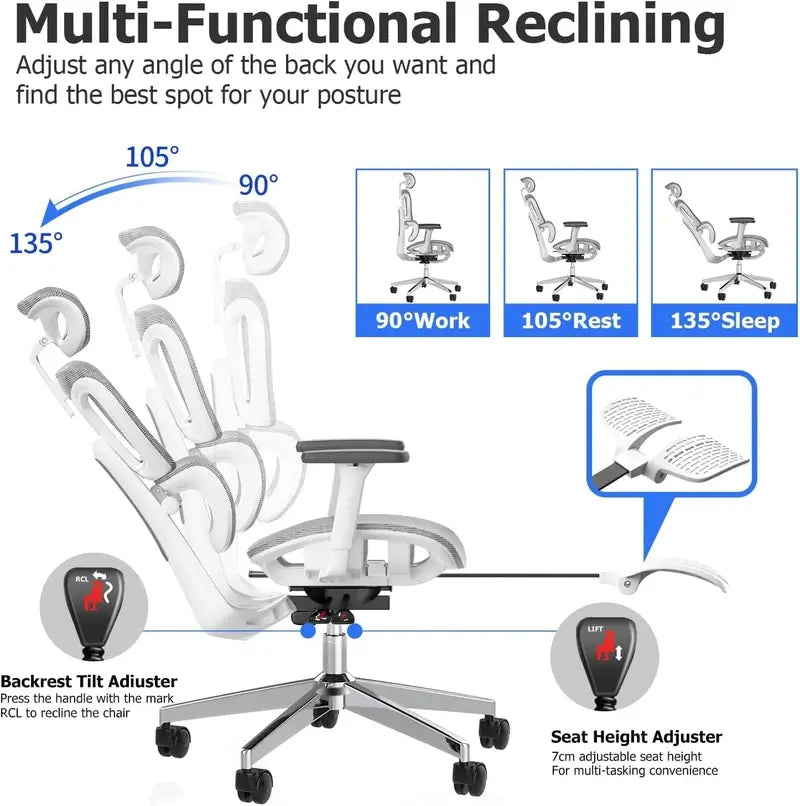 Ergo3D High-Back Mesh Office Chair Fully Adjustable 3D Armrests and Casters for Home or Workplace