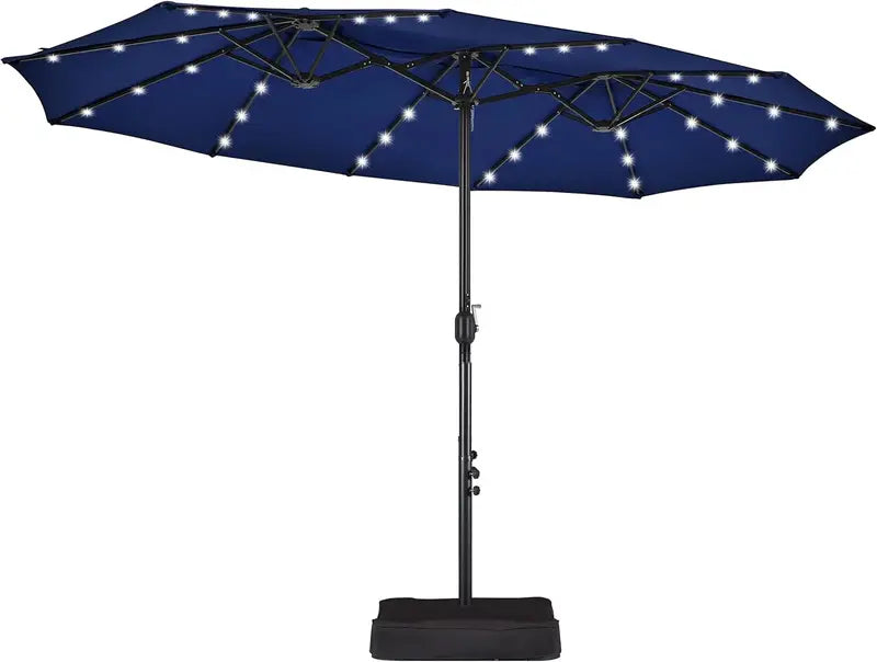 15-Foot Solar-Powered Rectangle Patio Umbrella with 36 LEDs and Crank Lift