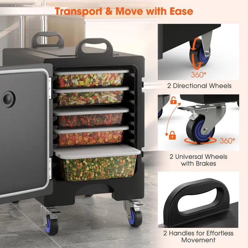 Heavy-Duty Insulated Food Pan Carrier Holds Five Full-Size Gastronorm Pans, Thermal Retention Design