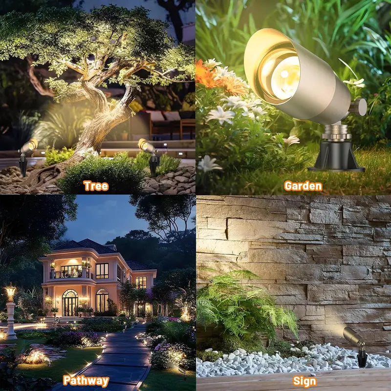 12-Pack Brass Landscape Uplights 12V Low-Voltage LED Spotlights for Gardens, Patios & Pathways (Bulbs Not Included)