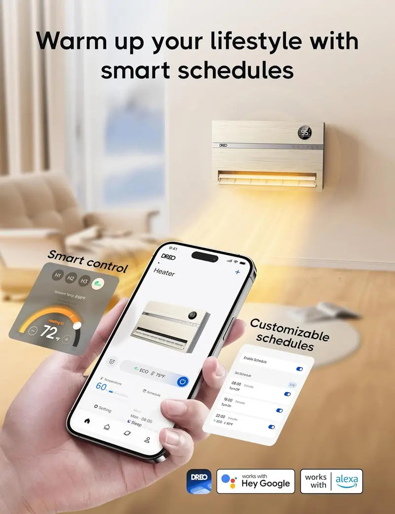 Dreo WH719S Smart Wall Heater | 1500W Vertical Oscillating Heater with 120° Sweep, Alexa Integration, 24H Timer, Remote & Adjustable Thermostat for Compact Spaces