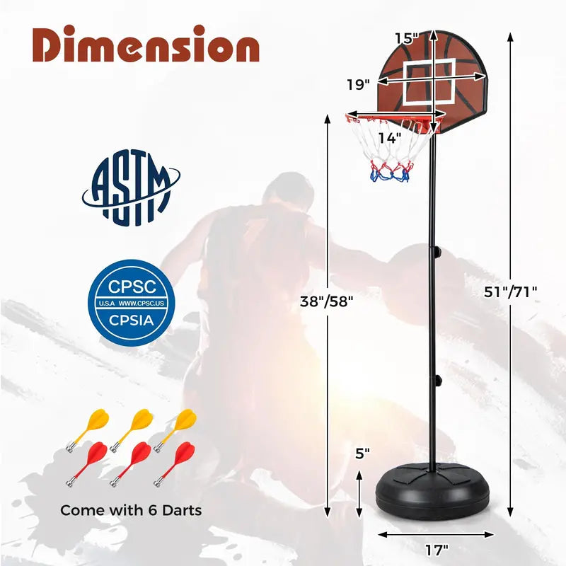 2-in-1 Toddler Basketball Hoop Adjustable Goal with Integrated Dartboard and Fillable Base