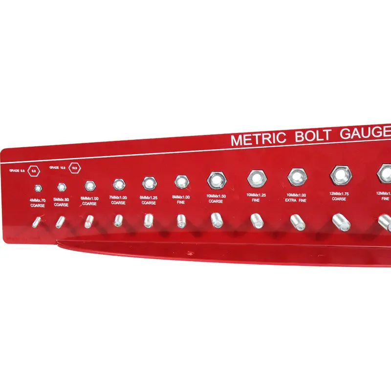 Monster Fastener SAE & Metric Bolt Gauge Tool, Durable Plastic, High Contrast, Red/Blue, 24″ Wide