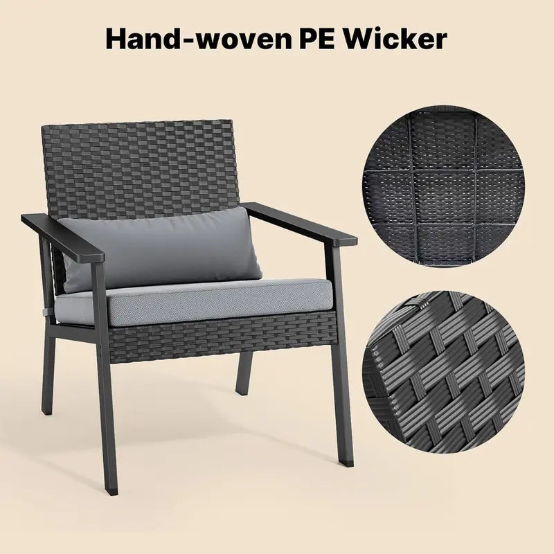 Ahomly 4-Piece Gray Wicker Patio Set Deep-Seating Outdoor Sofa with Table for Balcony or Backyard