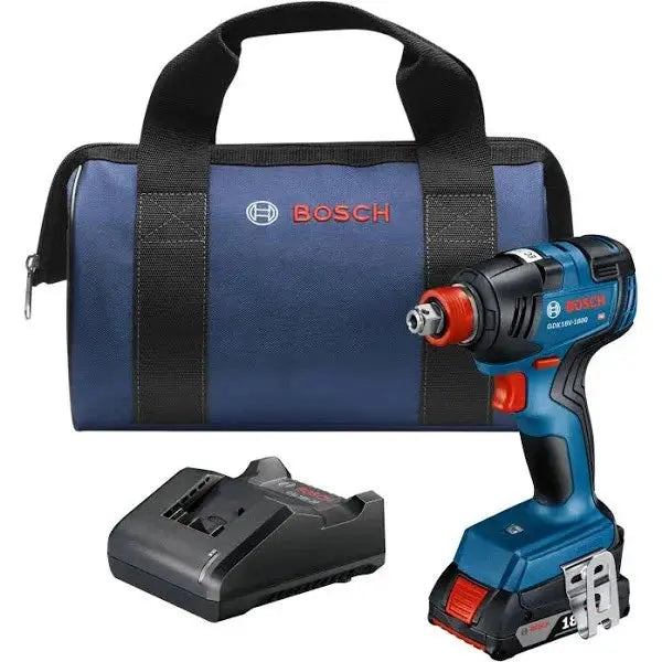 Bosch GDX18V-1800B12 Brushless Dual-Drive Impact Driver Kit: 1/4″ Hex + 1/2″ Square Drive, Includes 18V 2.0Ah Slim Battery
