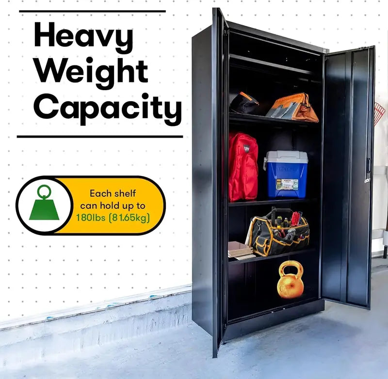 Heavy-Duty Steel Garage Locker 71-Inch Tall Multipurpose Storage Cabinet with Adjustable Shelves and Secure Locking Doors