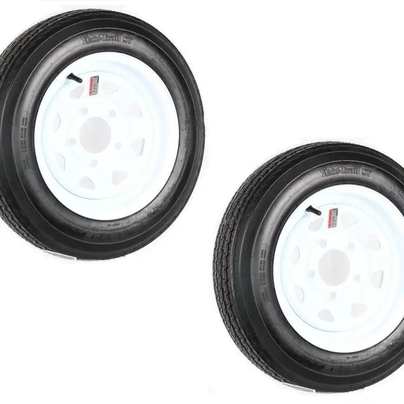 Set of 2 Trailer Tires on Rims 480-12 / 4.80-12, 12-Inch White Spoke Design, Load Range B