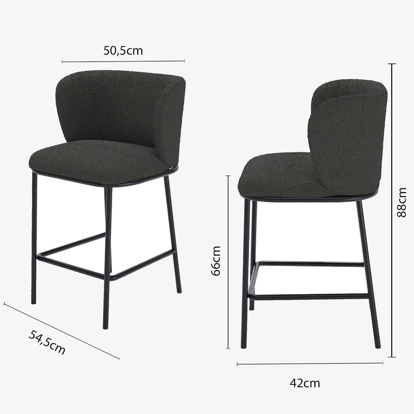 Lot de 2 tabourets de bar tissu boucl gris fonc C sar