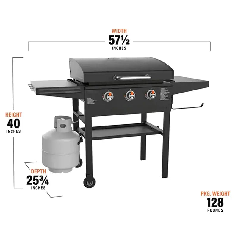 XL 3-Burner Outdoor Flat Top Grill with Hood Griddle 2080 + Accessories Kit (Seasoning, Gloves, Cleaning Cloth)