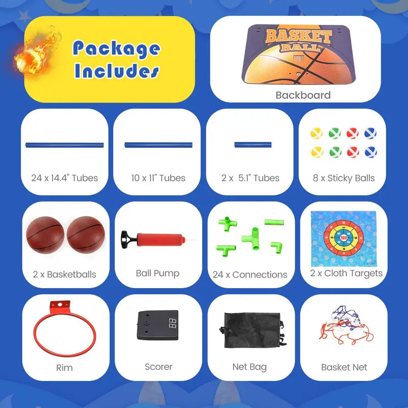 Dual-Mode Indoor/Outdoor Basketball Game Set with Digital Scoreboard and Audio Effects