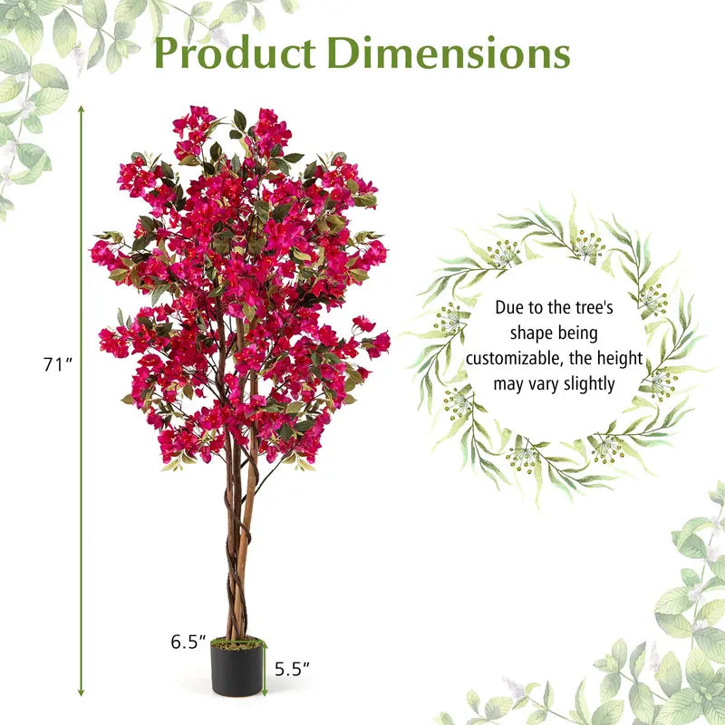 6-Foot Bougainvillea Artificial Tree Lifelike Indoor or Patio Plant Decor