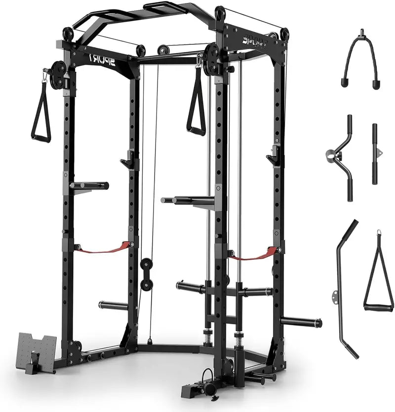 Heavy-Duty Power Cage 2000-LB Adjustable Strength Rack with Dual Cable Pulley System & Multi-Attachment Fitness Station