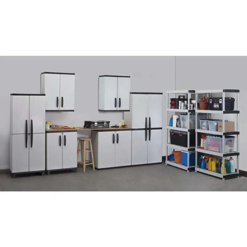 HDX Gray Freestanding Garage Cabinet 35″W x 71″H x 18″D with Locking Doors & Adjustable Shelves