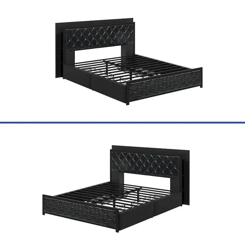 Moasis Queen Platform Bed Frame PU Upholstered Base with Integrated LED Lighting