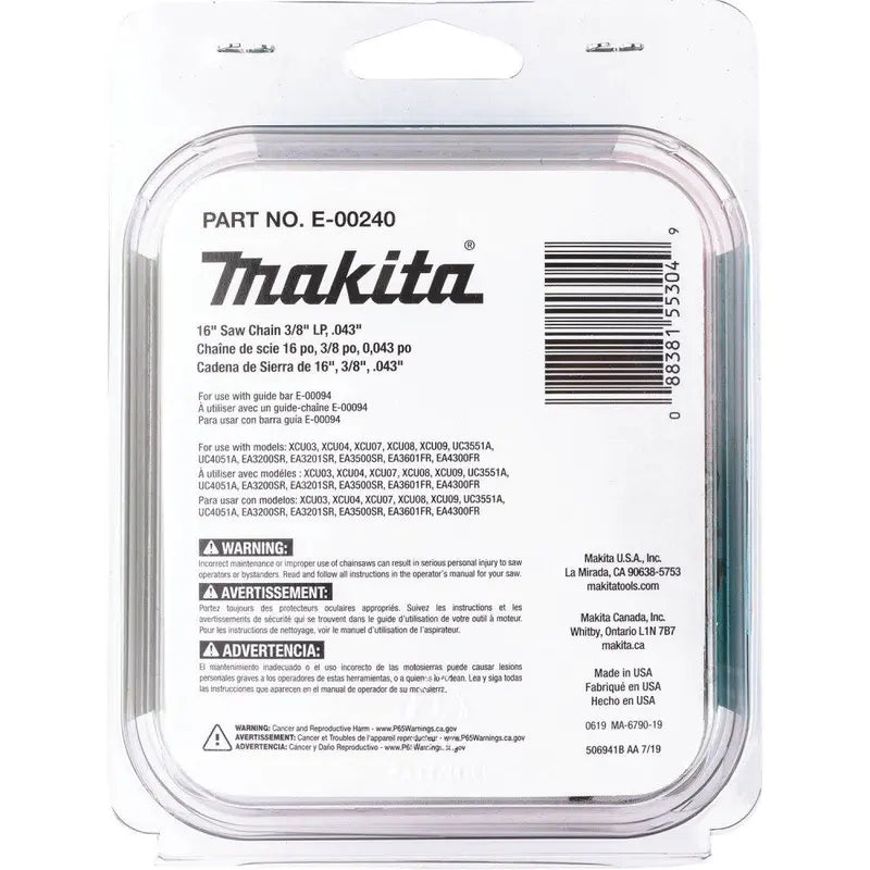 Makita 16″ Saw Chain 3/8 LP .043 E-00240 from Makita