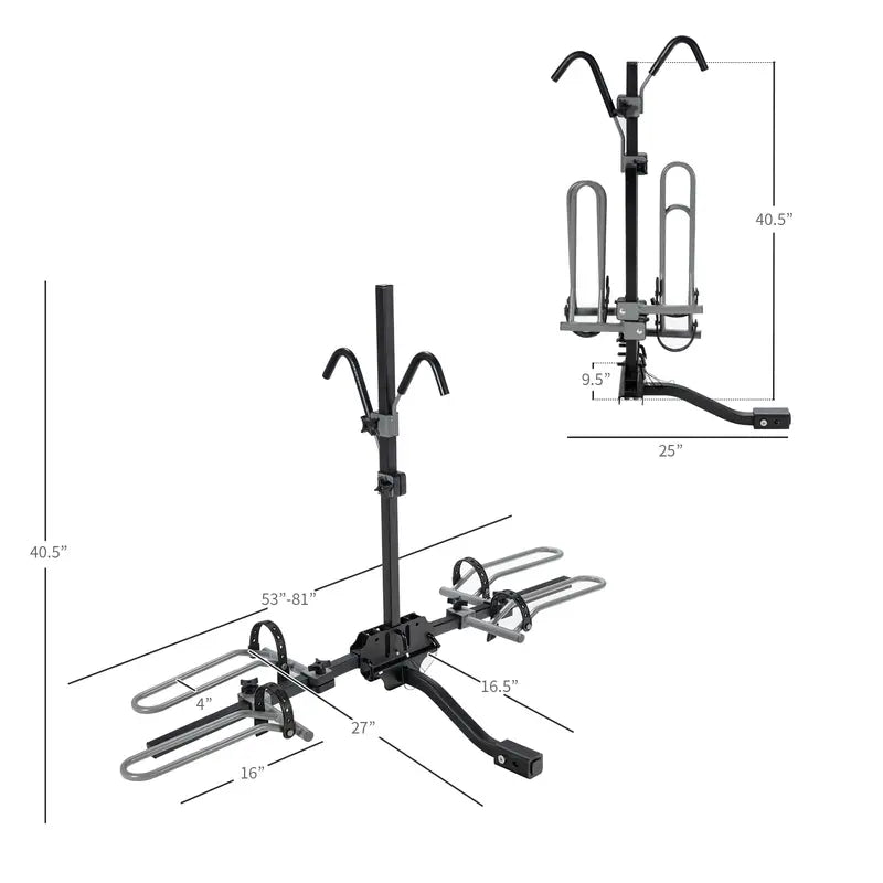 Hitch-Mount Bike Carrier Folding 2-Bike Platform Rack Compatible with Mountain & Hybrid Bikes