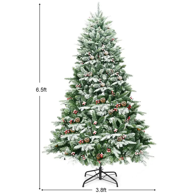 6.5-Foot Snow-Flocked Artificial Christmas Tree Full-Bodied Faux Pine with Frosted Finish