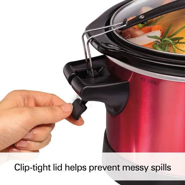 Hamilton Beach 7-Quart Programmable Stay or Go Slow Cooker with Built-in Party Dipper Red Model 33478