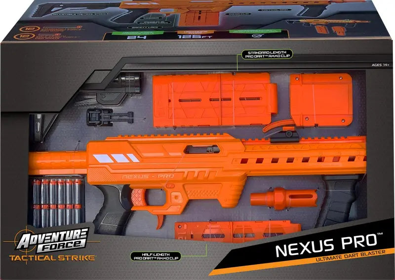 Adventure Force Nexus Pro Dart Blaster, Tactical Strike, Shoots 125+ FT, Includes Ammo Clips & Darts, Unisex, Model 6100