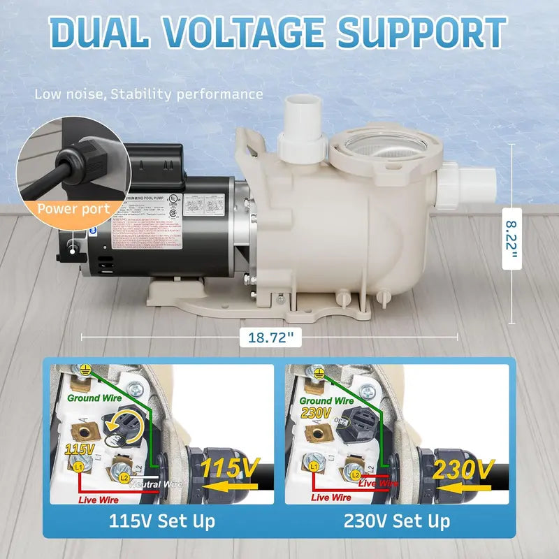 1.5 HP Single-Speed In-Ground Pool Pump — 6900 GPH, Low-Noise, High-Suction Design with Filter Basket