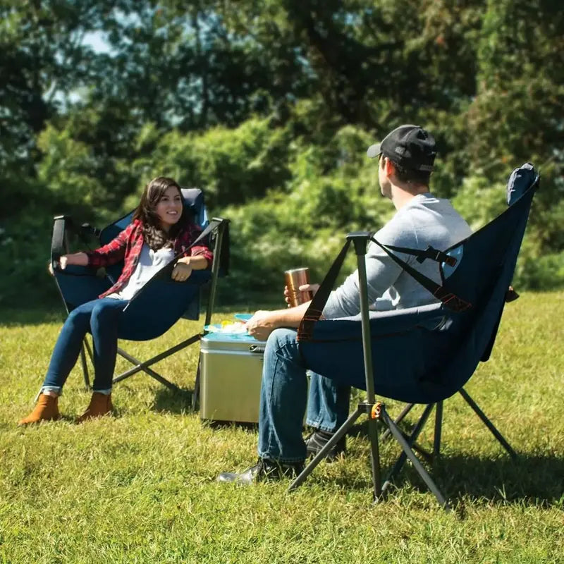 RIO Gear Swinging Hammock Chair, Navy Portable Steel Frame with Headrest, Lightweight for Camping & Backyard Relaxation