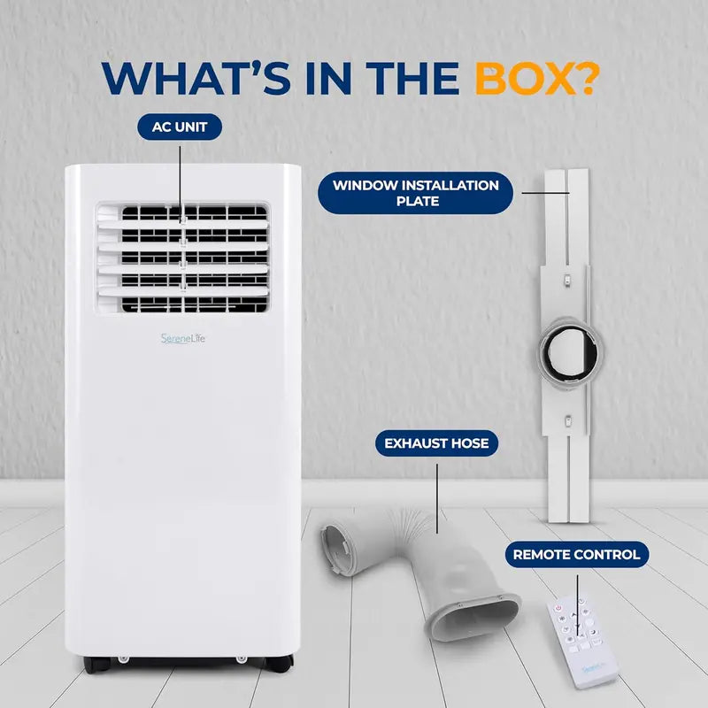 8000 BTU 3-in-1 Portable Air Conditioner Cooling, Dehumidifying & Fan Modes, Remote, Window Kit, Casters & Quiet Operation for Rooms ≤300 Sq Ft