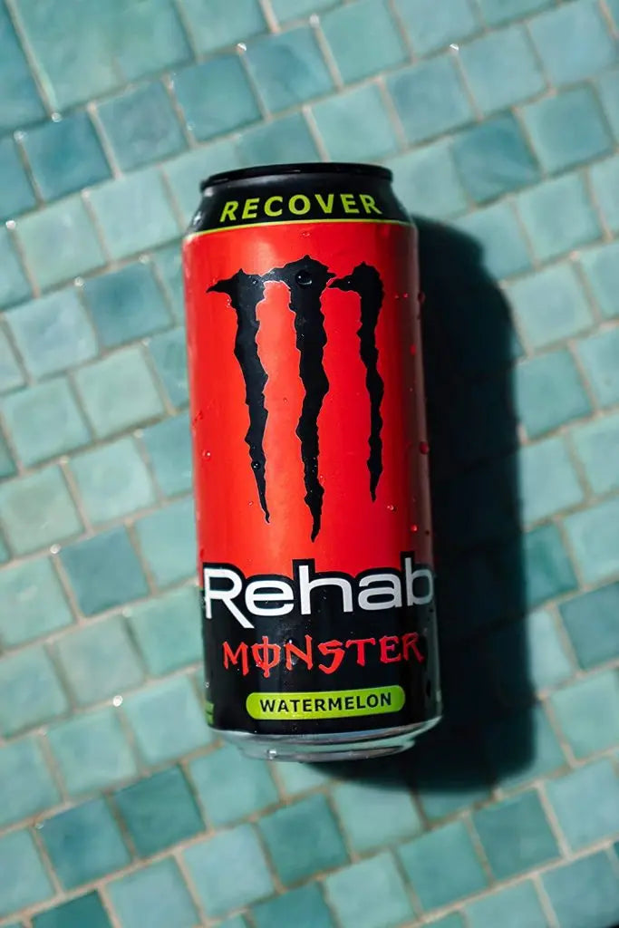 Monster Energy Rehab Watermelon Drink, 15.5oz, 24-Pack, Hydrating Electrolytes & Vitamins, 150mg Caffeine