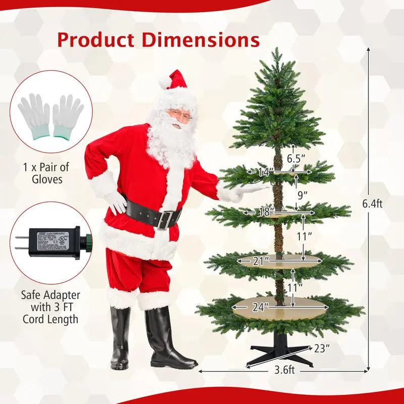 6.4-Foot Pre-Lit Artificial Christmas Tree with 360° Rotating Base