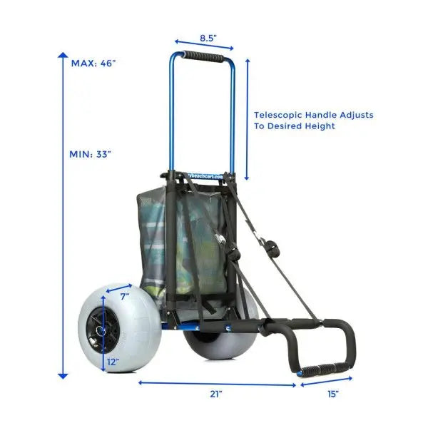 My Beach Cart Heavy-Duty Aluminum Folding Utility Cart with 12″ Balloon Tires & Sand-Ready Mesh Bag