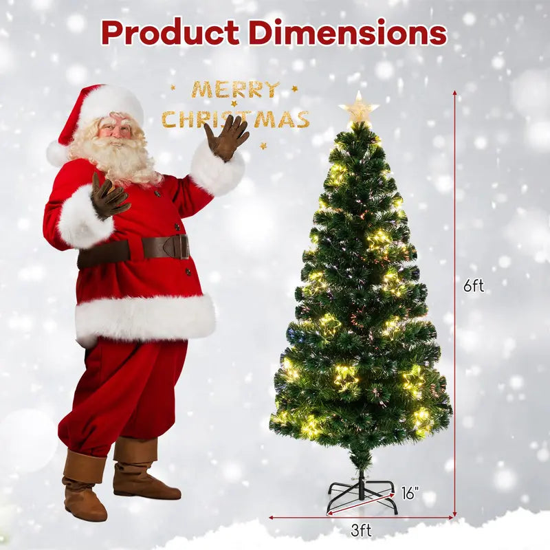 6-Foot Pre-Lit Fiber Optic Christmas Tree Decorative Lighted Tree with Top Star, 230 Branch Tips & Metal Stand