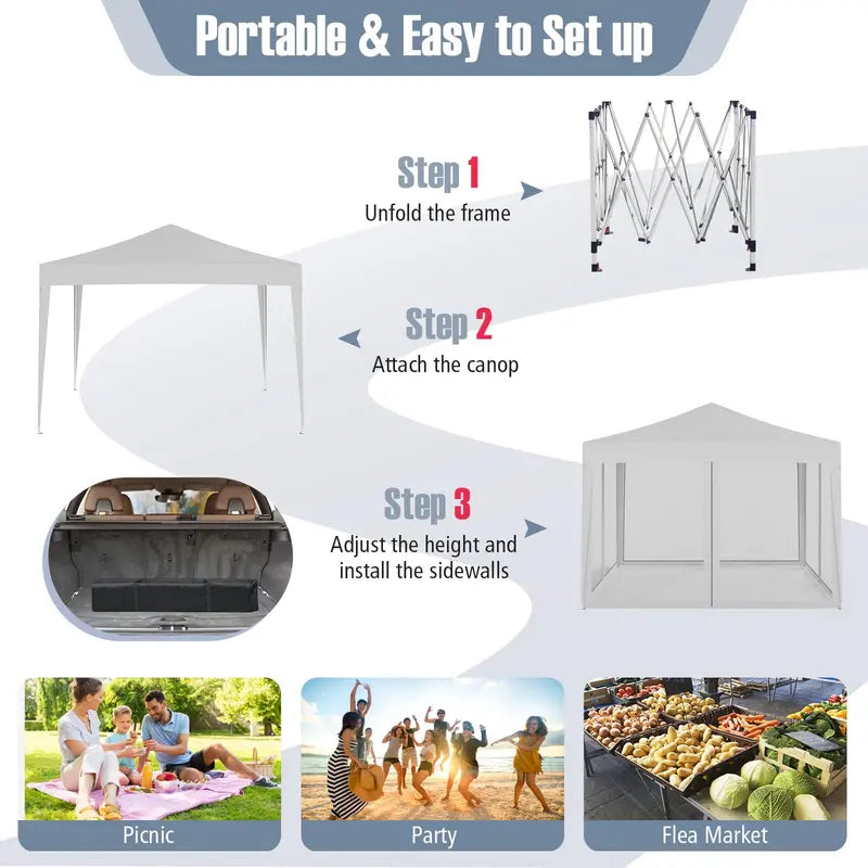 10×10 FT Pop-Up Canopy Tent Instant Setup Outdoor Shelter with Mesh Panels, Carry Bag & Adjustable Height